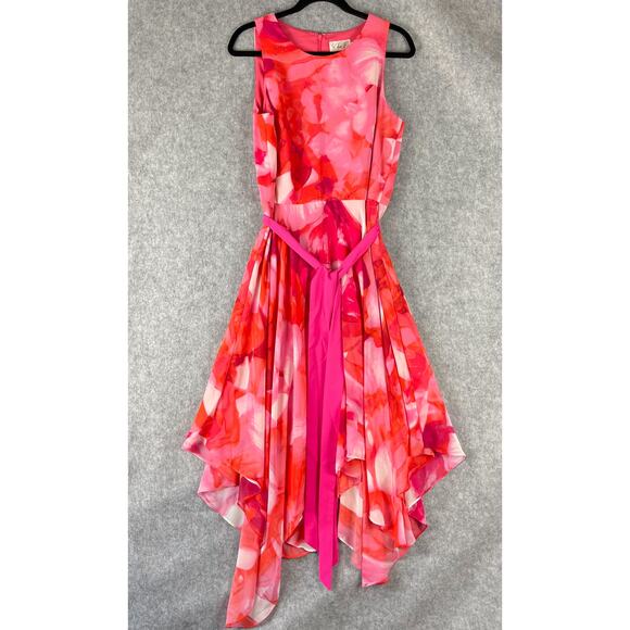 Eliza J Floral Midi Dress Women 8/10 Pink Handkerchief Sleeveless Flowy Cocktail - Picture 1 of 15